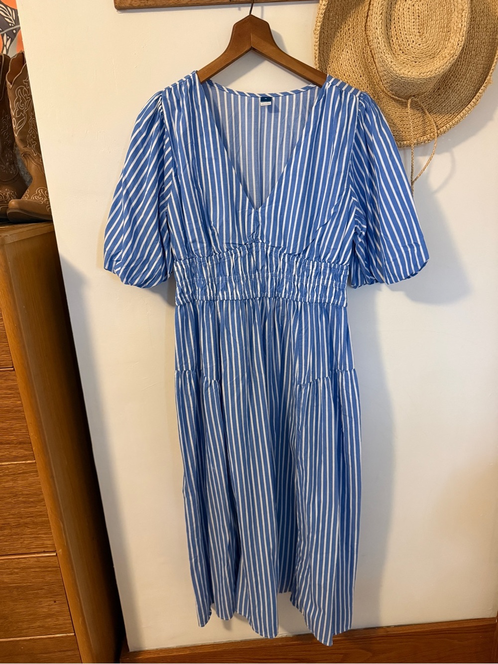 Old Navy Blue and White Striped V-Neck Maxi Dress